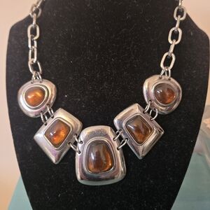 Silver and Brown Statement Necklace